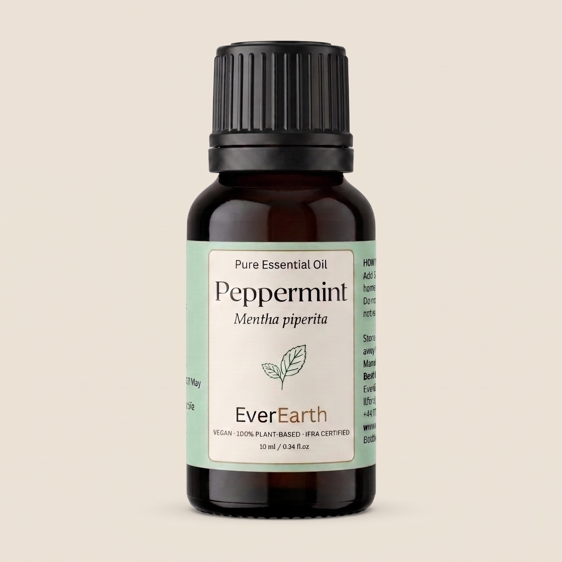 EverEarth Peppermint essential oil 10ml black glass bottle