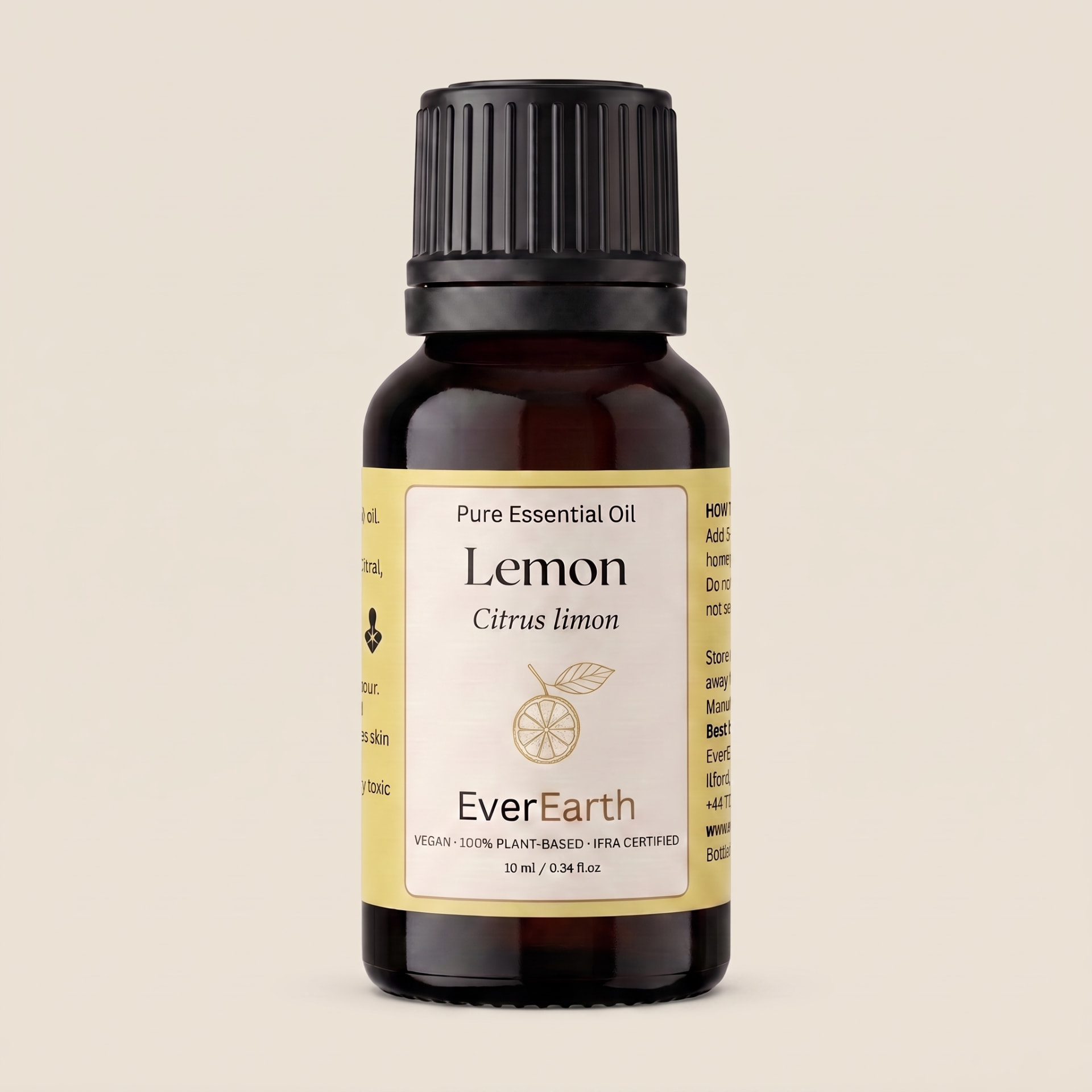 EverEarth Lemon essential oil 10ml amber glass bottle