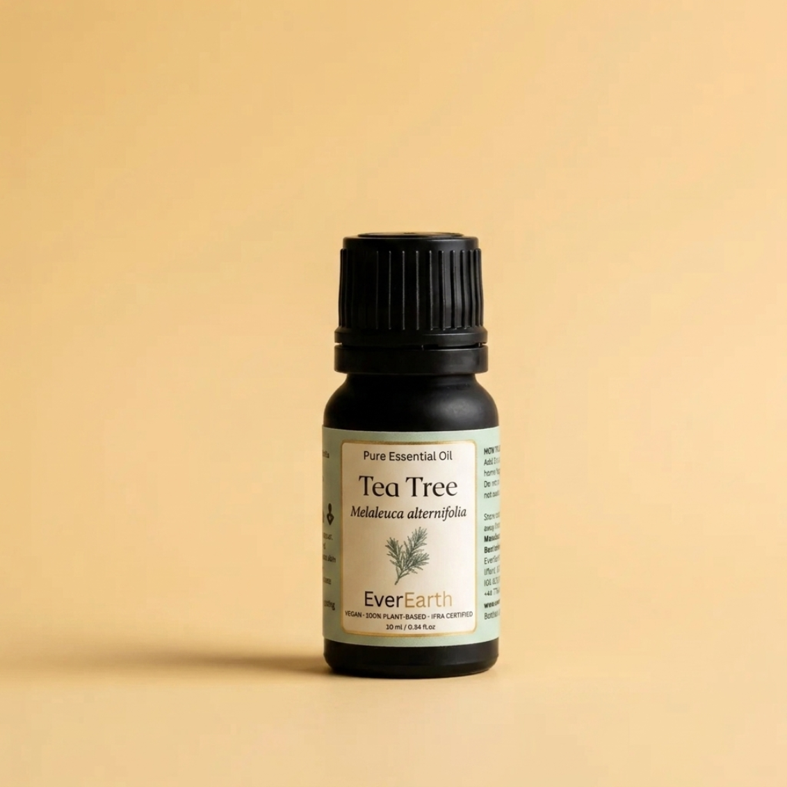 EverEarth Tea Tree essential oil 10ml black glass bottle