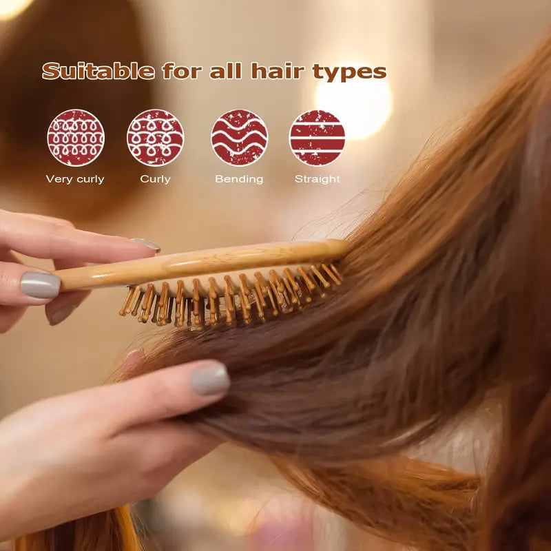 6-Piece Bamboo Hair Care Set – Brushes & Combs for Healthy, Tangle-Free Hair