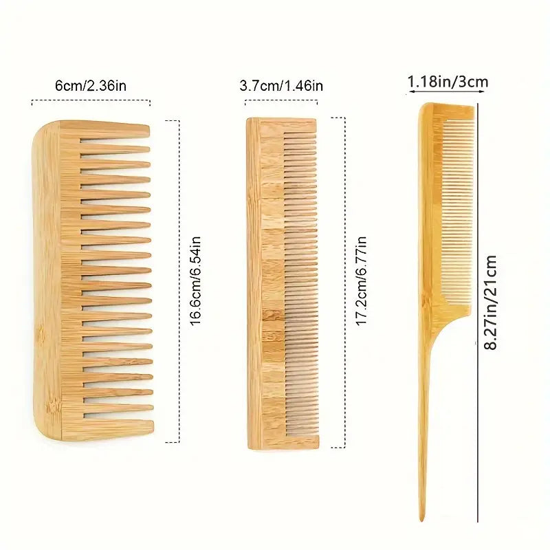 6-Piece Bamboo Hair Care Set – Brushes & Combs for Healthy, Tangle-Free Hair